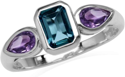 Silvershake 1.23ct. Genuine Octagon London Blue Topaz and Amethyst White Gold Plated 925 Sterling Silver Ring in Saudi Arabia