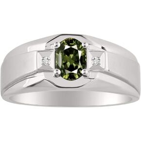 Rylos Men's Rings Classic Design 7X5MM Oval Gemstone & Sparkling Diamond Ring - Color Stone Birthstone Rings for Men, Sterling Silver Rings in Sizes 8-13.