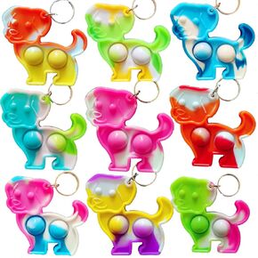 (20 Packs) Bulk Dog Puppy Mini pop Fidget Keychain Gift for Boys and Girls Kids Birthday Halloween Party Favors Supplies and Classroom Prize