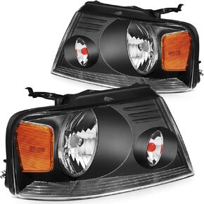 مجموعة مصابيح أمامية لفورد F-150 2004-2008 لينكولن مارك LT 2006-2008 كروم مبيت كهرماني عاكس عدسة واضحة للسائق ومصابيح أمامية جانبية للركاب