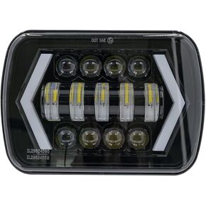 7x6 inch Halo LED Headlight, 5x7 inch Square LED Headlamp with Arrow Angel Eyes DRL Turn Signal Light Replaces H6054 H5054 H6054LL 69822 For Jeep Wrangler XJ YJ Sedans GMC - Smoked Lens