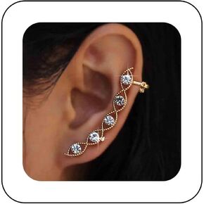 Boho Rhinestone Evil Eye Ear Cuff Earrings Crystal Eye Cuff Ear Clips Earrings Cz Crystal Ear Climber Cuff Earrings Gold Geometry Cuff Wrap Earrings Jewelry for Women and Girls