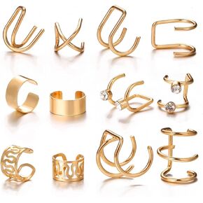 12 Pcs Ear Cuff for Women Girls,12 Styles Cartilage Clip On Earrings Set Stainless Steel Ear Clip Fake Cartilage Earring Non Piercing Helix Cartilage Ear Clip