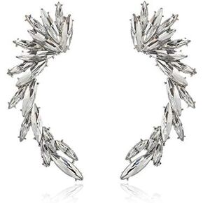 Crystal Leaf Climbers Crawler Jewelry, Metal Ear Cuff Wrap Clip Stud Earring Climber Top Ear Clip for Women Girls
