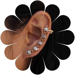 Bohemian Evil Eye Crystal Cuff Earring Gold Cz Cartilage Cuff Earring Cz Eye Ear Climber Earring Rhinestone Clip on Earring Jewelry for Women and Girls Gifts