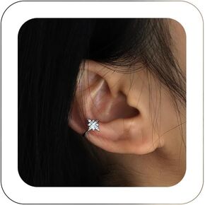 Sparkle Starburst Ear Cuff Earrings Cartilage Wrap S925 Sterling Silver Lucky Star Clip On Earrings No Piercing Small CZ Paved Cuff Ear Jewelry for Women and Girls