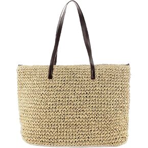Straw Bag Women Straw Woven Tote Large Beach Handmade Weaving Shoulder Bag Handbag