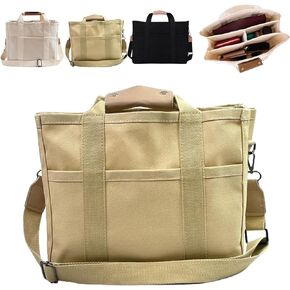 Everything Tote Bag, Everything Bag, Canvas Tote Bag with Compartments (Beige)