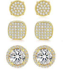 Gold Earrings for Men,18k Gold Plated Round Square Stud Cubic Zirconia Stud Earring for Men Women aretes para hombre