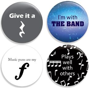 Funny Music Buttons/Pins (2.25 inches) Set of 4 - Give It a Rest - I'm with the Band - Music is My Forte - Plays Well With Others