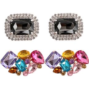 kilofly 2 Pairs Elegant Rhinestone Crystal Metal Shoe Clips Wedding Party Pack