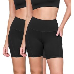 ODODOS ODLEX 2-Pack High Waist Workout Shorts with Pockets for Women 6"/8" Inseam Tummy Control Gym Athletic Biker Shorts