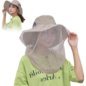 Mosquito Head Net Hat,Safari Hat Sun Hat Bucket Hat Fishing Hat with Hidden Net Mesh for Beekeeping Camping Gardening