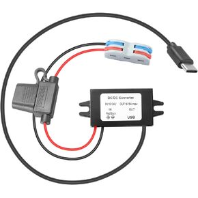 8-32V (12/24V) to 5V3A DC Power Converter, Waterproof Power Transformer, 8-32V Step Down to 5V3A Buck Converter, Type-C Connector, for Car Audio, Radio, Monitoring Intercom, etc.