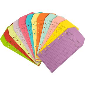 12Pcs Budget Envelopes, 6-Hole Money Envelopes for Cash, Colorful Cash Envelopes for Budgeting Binder Wallet Saving System, Monthly Weekly Tracking Budget Planner Sheets, 6.4 x 3.4In