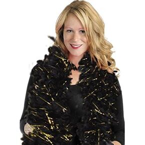 Deluxe Hollywood Tinsel Feather Boa in Black/Gold - 72" (1 Pc.) - Glamorous & Dazzling Party Accessory for Show-Stopping Style