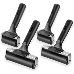 Cheardia 4 Pack Rubber Roller, 4 and 2.4 Inch Brayer Roller Printmaking Brayers, Black Ink Roller Tool for Crafting Wallpapers Stamping Gluing Application