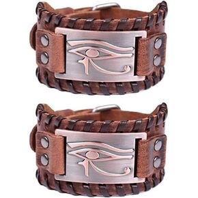 Eye of Horus Leather Bracelet, 2 PCS Leather Cuff Wristband with Egyptian Amulet