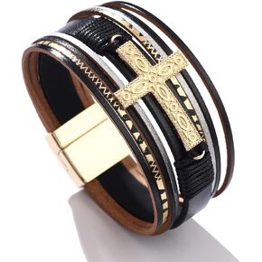 سوار ملتف من الجلد المتقاطع - سوار معصم بوهو متعدد الطبقات in Kuwait