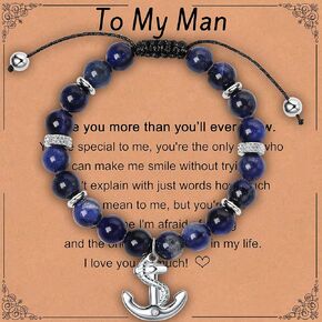 سوار تو ماي مان، سوار من الخرز الأزرق قابل للتعديل مع حلية مرساة، هدايا عيد ميلاد لصديقها من صديقة، هدايا للزوج من الزوجة، هدايا عيد الحب له، سوار للرجال in Kuwait