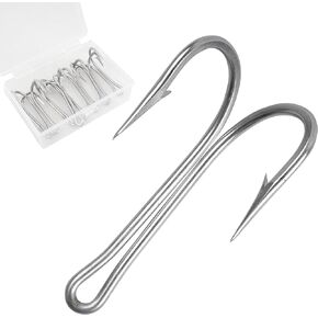 Classic Double Fishing Hooks Stainless Steel Fishing Double Hooks, 8pcs Classic Frog Hook with Strong Sharp Open Shank Barbed for Saltwater and Freshwater
