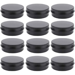 12 Pack 2 oz Aluminum Tin Jar 60 ml Round Refillable Containers,Black Aluminum Cosmetic Sample Containers with Screw Lid for Spice,Salve,Powder or Candies