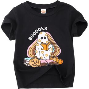 Ritatte Toddler Halloween Shirt Baby Boys Girls Retro Booooks Ghost T-Shirt Cute Pumpkin Ghost Books Reading Tee Tops