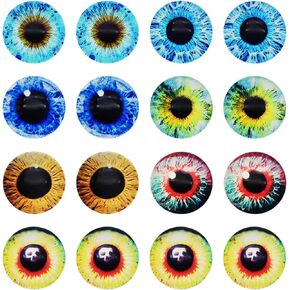 JJGQAZ 6mm-30mm Dragon Eyes Round Glass Cabochon Flatback Jewelry Findings Horse Eyes Cat Eyes Doll Eye Dome Cameo Pendant Settings in Pairs (10MM-50 Pairs)
