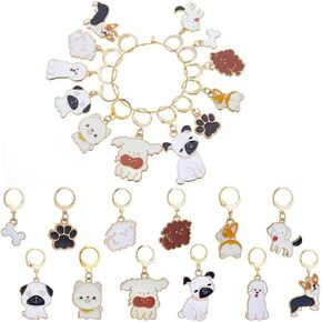 SUNNYCLUE 1 Box 24Pcs Stitch Markers Crochet Stitch Marker Cute Enamel Dog Charms Knitting Stitch Clip On Removable Leverbacks Zipper Pull Charm Locking Knitting Markers for Yarns DIY Sewing Quilting