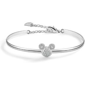 925 Sterling Silver Cute Mickey Bangles Fashion Women Charm Bracelet Adjustable Size Fine Jewelry Gift For female Wife Girls Her