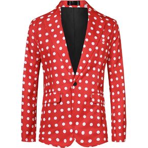 Lars Amadeus Polka Dots Blazers for Men's Classic Slim Fit One Button Business Sport Coats