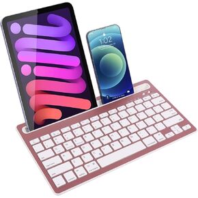 Wireless Bluetooth Keyboard with Integrated Stand, Rechargeable Slim 78 Key Multi-Device Cordless Keyboard for Mac OS/Windows Computer, iOS/Android iPad Tablet Phone-Rose Gold