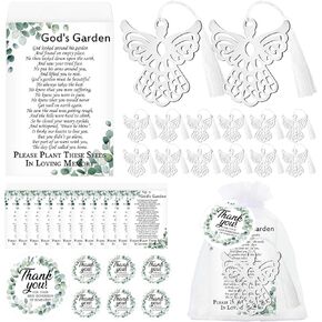 Seajan 50 Sets God's Garden Funeral Favors for Guests Memorial Seeds Packets for Celebration of Life Metal Angel Bookmark Thank You Sympathy Tags Organza Bags for Funeral Loss of Loved One, No Seeds