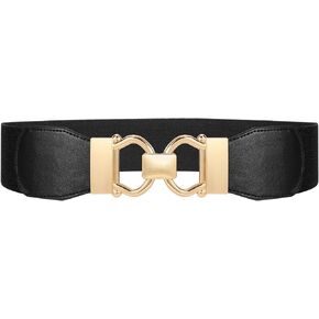 SUOSDEY Women's Elastic Wide Waist Belt for Dress Stretchy Leather Cinch Belt with Gold Buckle