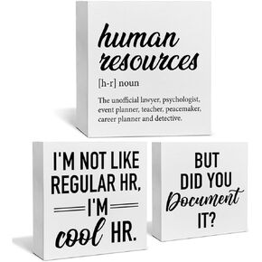 3 Pcs Funny Office HR Wood Box Signs Decor Farmhouse Humor Human Resources Tiered Tray Decor Table Desk Shelf Wall Decoration