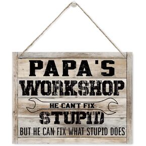 Papa Gift, Papa's Workshop Sign, Rustic Wooden Hanging Plaque Sign, Workshop Door Hanger, Workshop Decor Art, Farmhouse Decor for Papa Workshop, Funny Gift for Papa, Plaque for Father's Day