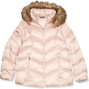 Nautica womens Women's Short Puffer Coat With Faux Fur Trim HoodDown Alternative Coat