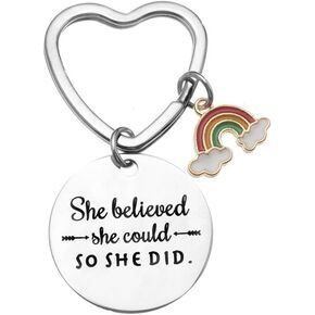 Fuqimanman2020 Inspirational Quote Keychain She Believed She Could SO SHE DID Keyring Gift for Daughter, Niece, Sister, Girls