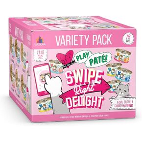 B.F.F. Play - Best Feline Friend Paté Lovers, Aw Yeah!, Swipe Right Delight Grain-Free Natural Wet Cat Food Variety Pack, 2.8oz Can (Pack of 18)