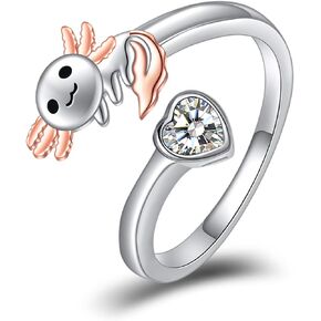 URONE Turtle/Butterfly/Dragonfly/Axolotl/Cat Ring 925 Sterling Silver Adjuastable Open Ring for Women Girls Jewelry Gift