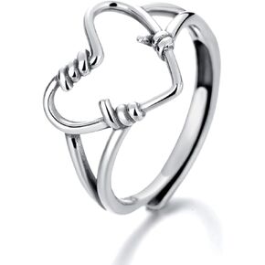 LOVECOM 925 Sterling Silver Love Heart Rings For Women Girls Retro Twisted Finger Stacking Ring Band Open Adjustable Promise Ring Jewelry Birthday Graduation Gifts for Her