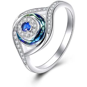 Evil Eye Ring Sterling Silver Blue Eyes Crystal Ring Luck Amulet Ojo Turco Evil Eye Jewelry Gift for Women Teens Girls