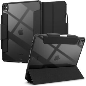 Spigen Ultra Hybrid Pro Case for iPad Pro 13 inch M4 (2024) with Clear Back, Pencil Holder, Kickstand, and Shock Absorption - Black
