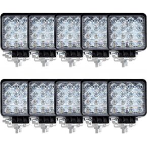 48W LED Work Lights for Truck,10PCS 4.5Inch Square Pod Light Spot & Flood Light Off-Road Light Bar Fit for Trucks Off-Road Vehicle ATV SUV UTV 4WD Boat Tractor