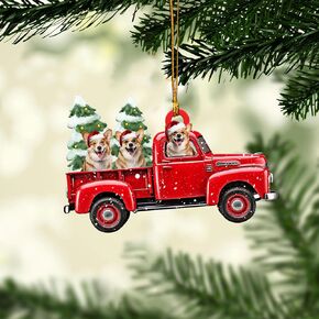 Talataca Corgi Wearing A Christmas Hat Wreath Dog Lover 2D Flat Car Rear View Mirror Accessories Christmas Tree Ornament Decoration Hanging Charm Interior Rearview Pendant Decor Gift