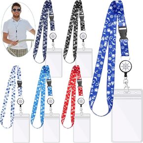 6 Sets Cruise Lanyards Adjustable with Retractable Reel Carnival Cruise Essentials Ship Lanyard with ID Holder Waterproof ID Badge Holder for Women Men Kids Travel Accessories