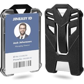 JINEASY ID Heavy Duty Badge Holder, 2 Pack Vertical ID Card Holder Hard Plastic ID Case Protector for Work Key Cards, Tactical, Black