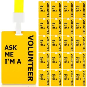 Ctosree 20 Sets Volunteer Lanyards with PVC Plastic Card Pass Yellow Volunteer Badge ID Breakaway Yellow Lanyard for Events Fundraising Church, Events, School