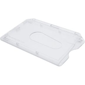 3 Pack - Slim Heavy Duty Horizontal ID Badge Holders - Hard Plastic (Holds 1 Card) Clear Polycarbonate - Single CR80 30 Mil UV Protect Rigid Case w Easy Access Thumb Notch Dispenser by Specialist ID