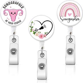 XunYee 3 Pcs Ultrasound Tech Badge Reel Retractable with Swivel Alligator Clip Rainbow Uterus Sonographer Badge Holder ID Name Card Medical Badge Reel for Sonography Nurse RN Office Worker Employee
